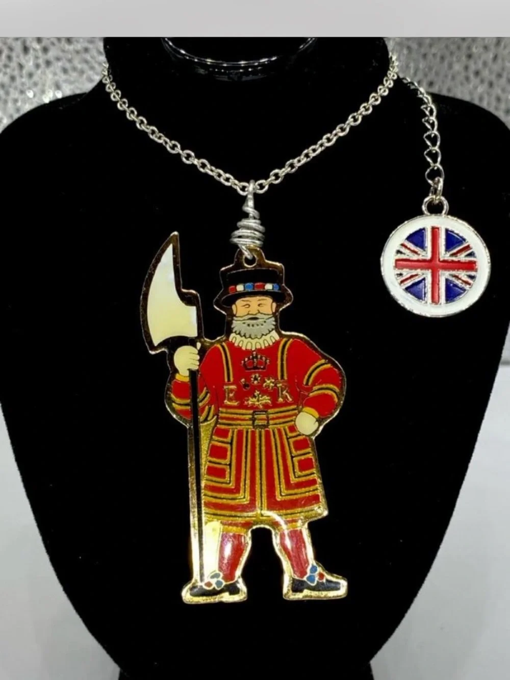 Custom ^^^ Red Beefeater Guard Enamel Pendant Necklace / Union Jack Charm ***